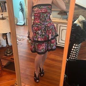 Victor Costa quality- AJ Bari strapless vintage 80s rose print dress